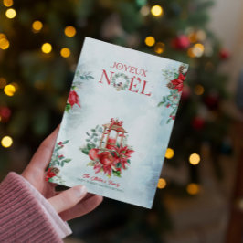 Lanterne de Noël & Poinsettia Bouquet Invitation