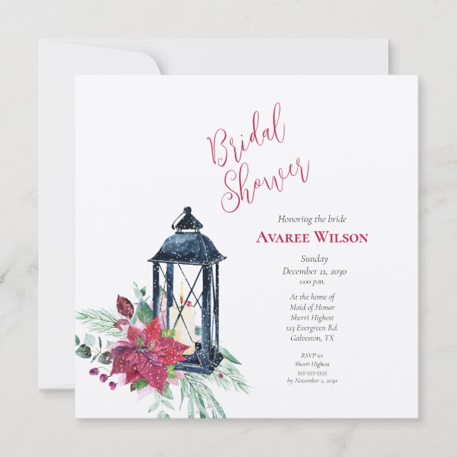 Lanterne de Noël Poinsettia Evergreens Invitation (Devant)