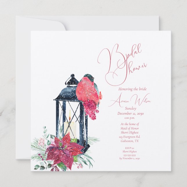 Lanterne de Noël Poinsettia Evergreens Invitation (Devant)