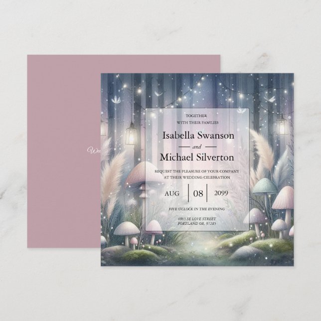 Lanternlight Dreams Bezaubernde Waldhochzeit Einladung (Vorne/Hinten)