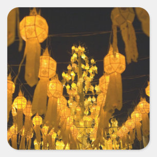 Lanterns für das Loi Krathong Festival. Quadratischer Aufkleber