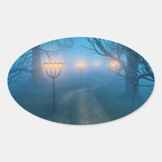 Lanterns in den Nebelaufklebern Ovaler Aufkleber (Vorderseite)