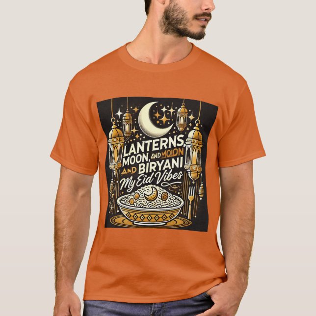 Lanterns, Moon & Biryani Eid Al Fitr Tshirt (Vorderseite)