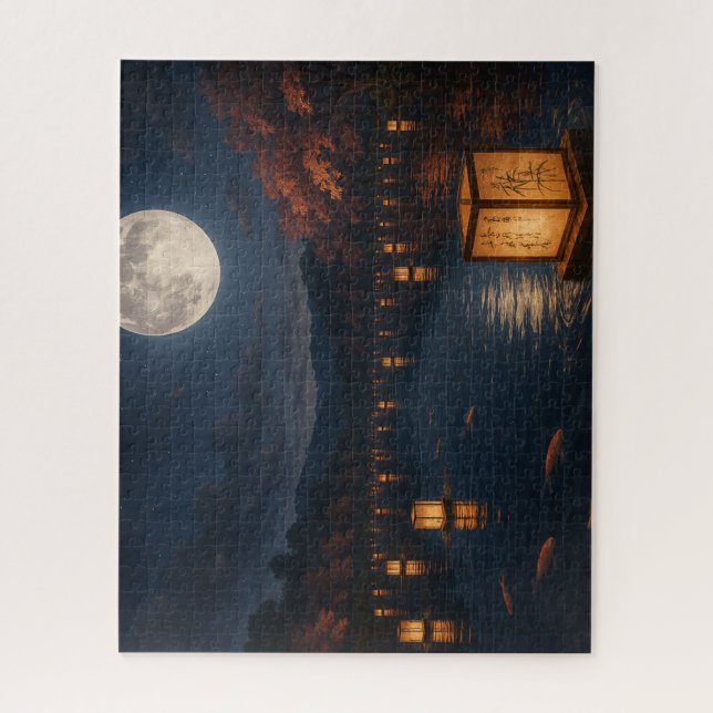 Lanterns on the River Beneath the Full Moon (Vertikal)