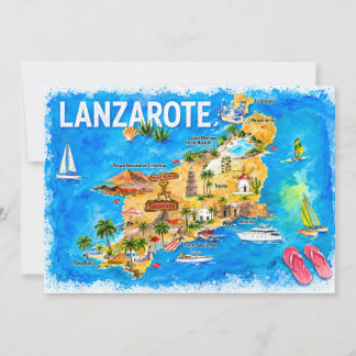Lanzarote Kanaren Spanien illustrierte Karte Postk