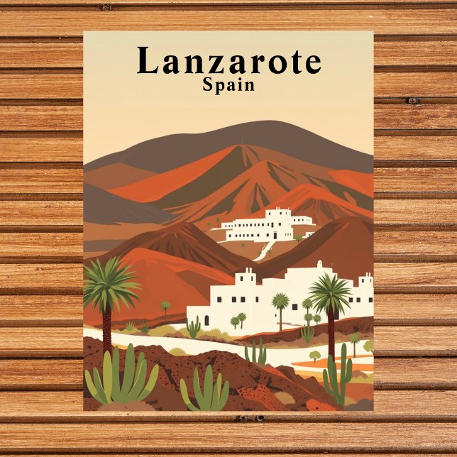 Lanzarote, Spanien Retro Travel Postkarte (Lanzarote, Spain Retro Travel Postcard)
