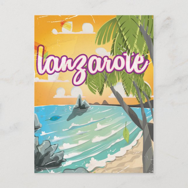 Lanzarote Vintage Reiseplakat Cartoon Postkarte (Vorderseite)
