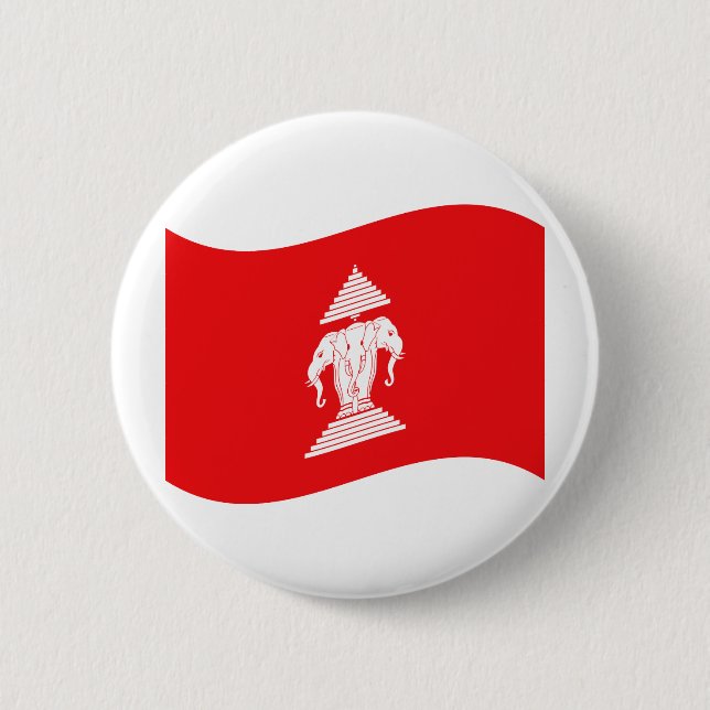 Lao Erawan Three Headed Elephant Flag Wave Button (Vorderseite)
