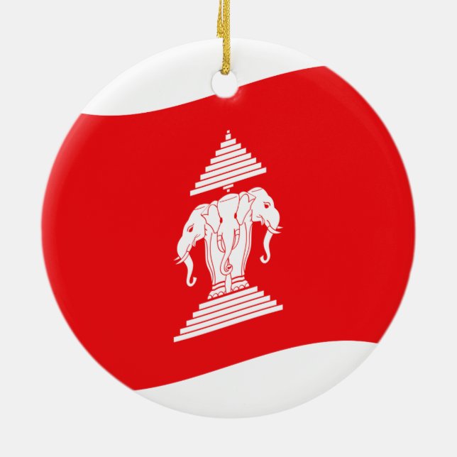 Lao Erawan Three Headed Elephant Flag Wave Keramikornament (Hinten)