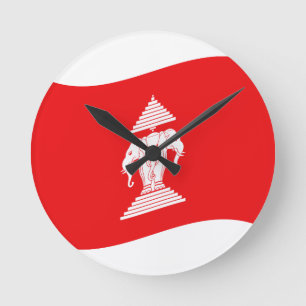Lao Erawan Three Headed Elephant Flag Wave Runde Wanduhr