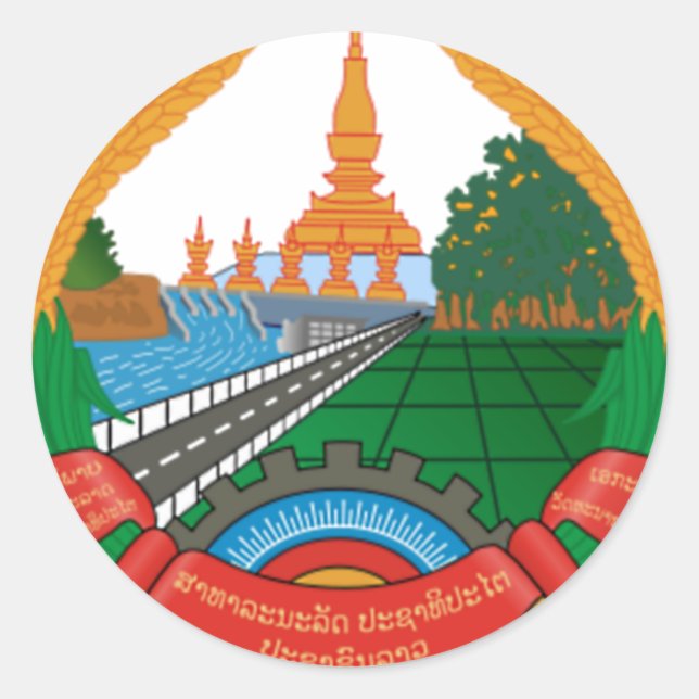 LAO NATIONAL EMBLEM - LAO-ABZEICHEN RUNDER AUFKLEBER (Vorderseite)