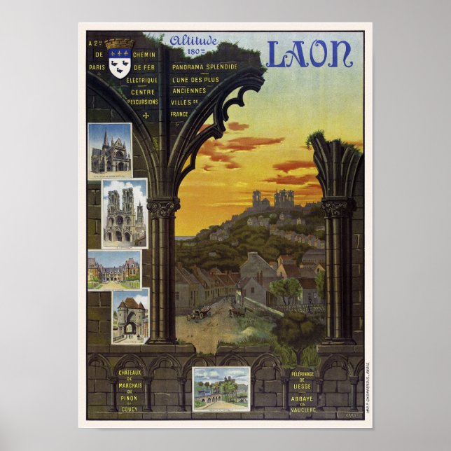 Laon France Vintage Travel Poster 1912 (Vorne)