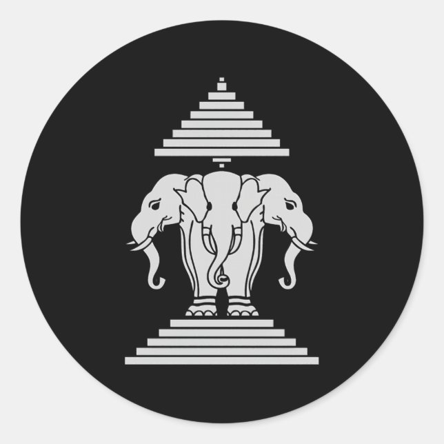 Laos 3 Überleitete Elephant Erawan Lao Runder Aufkleber (Vorderseite)