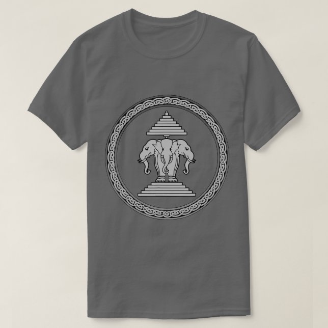 Laos Erawan 3 headed elephant round border  T-Shirt (Design vorne)
