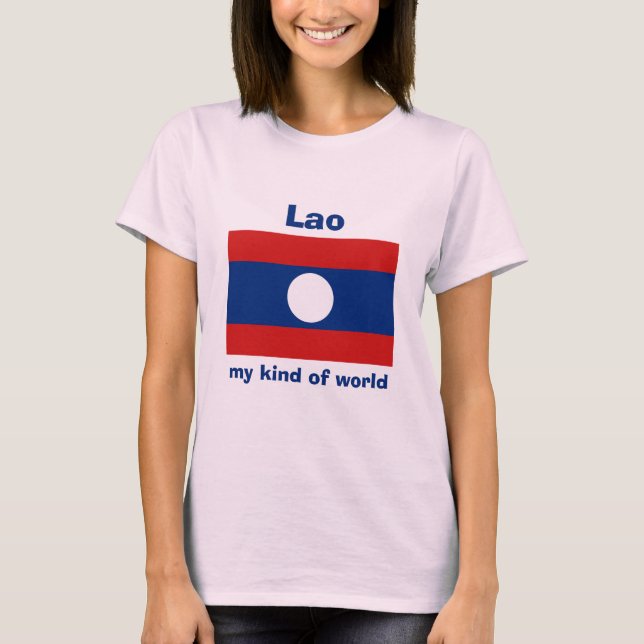 Laos-Flag + Karte + Text-T - Shirt (Vorderseite)