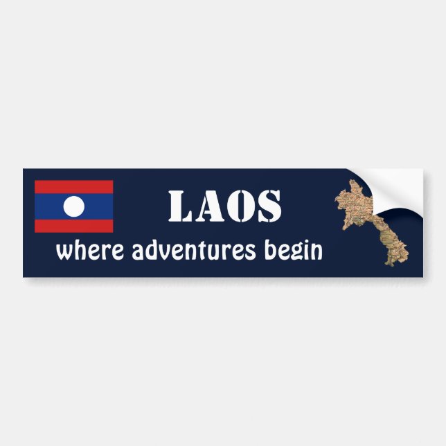 Laos Flag + Map Autoaufkleber (Vorne)