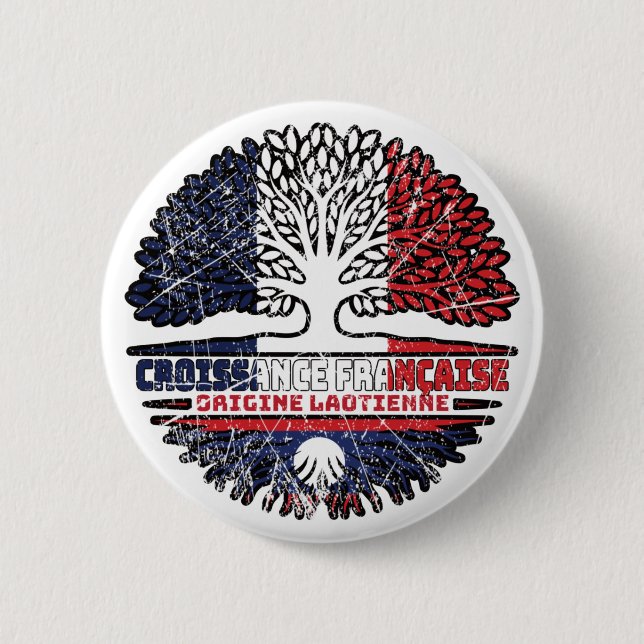 Laos Laotian France Tree Roots Flag Button (Vorderseite)