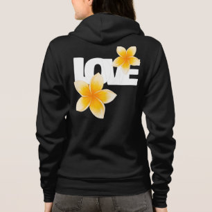 Laos Love Frangipani-Blüte Weiß auf Schwarz Hoodie