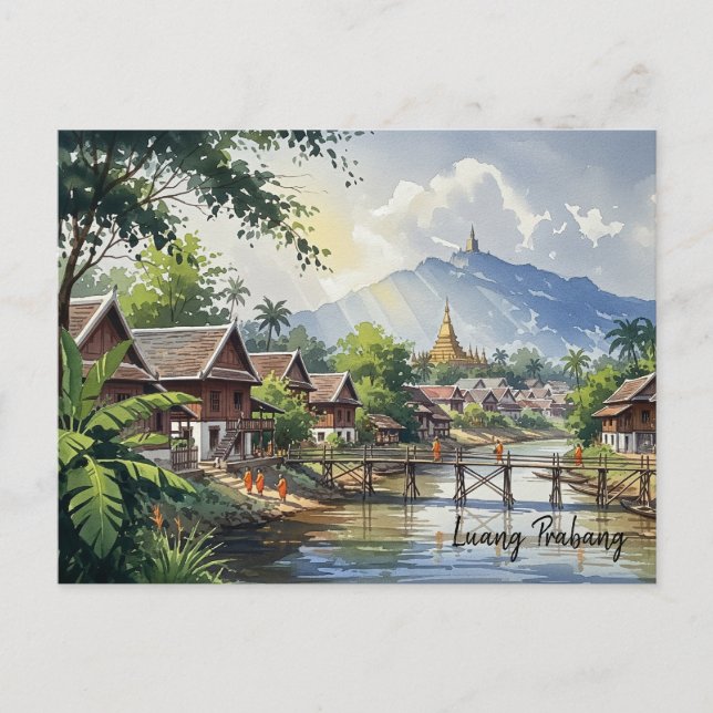 Laos Luang Prabang Reisen Wasserfarbe Postkarte (Vorderseite)
