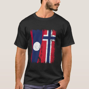 Laos Norwegen Halbflagge Laos Norwegische Abstammu T-Shirt