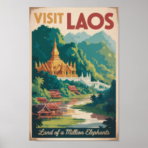 Laos Pha That Luang Illustration Reise Kunst Poster