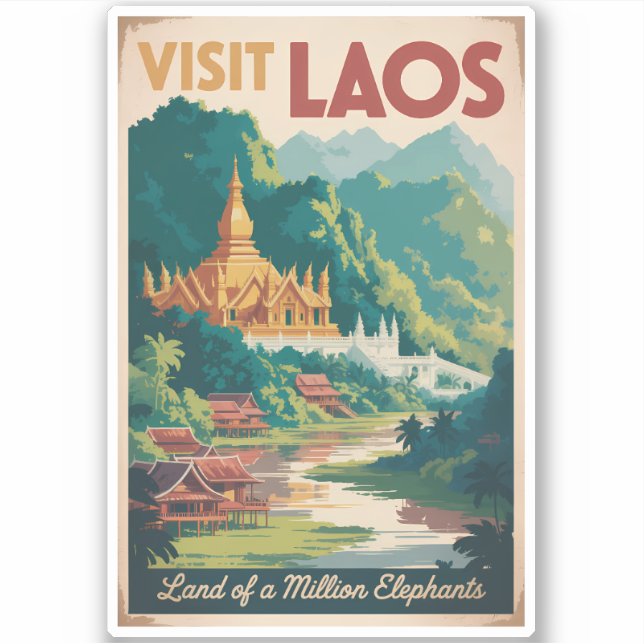 Laos Pha That Luang Illustration Travel Art Aufkleber (Vorderseite)