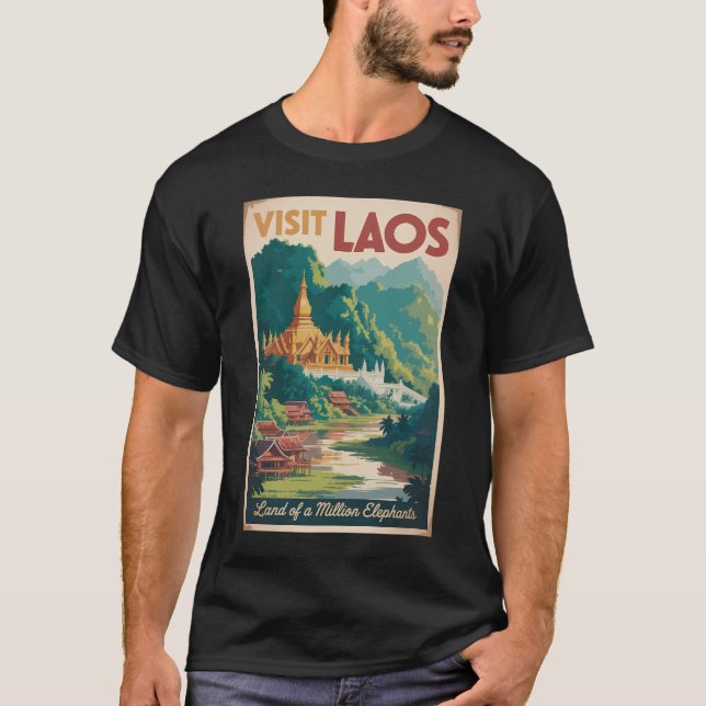 Laos Pha That Luang Illustration Travel Art T-Shirt (Vorderseite)