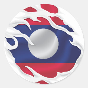 Laos Ripped Flag Classic Round Sticker