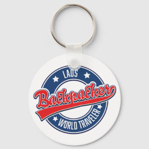 Laos Rucksacktourist Welt Reisender Logo Schlüsselanhänger