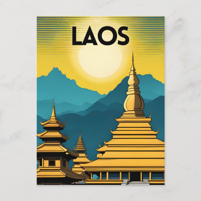 Laos Travel Art Postkarte (Vorderseite)