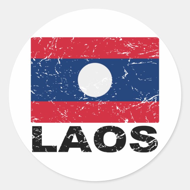 Laos Vintag Flag Runder Aufkleber (Vorderseite)