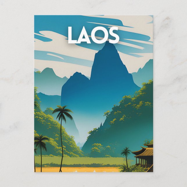Laos Vintage Travel Poster Postkarte (Vorderseite)