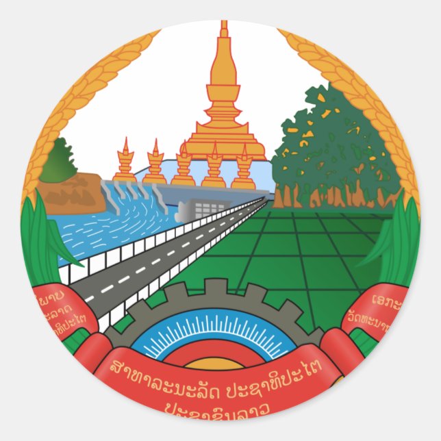 Laos-Wappen Runder Aufkleber (Vorderseite)