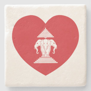 Laotian Erawan 3 Leitende Nophant Heart Flag Steinuntersetzer