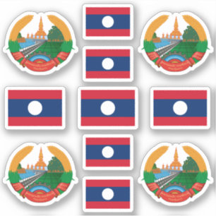Laotische Staatssymbole/Wappen und Flagge Aufkleber