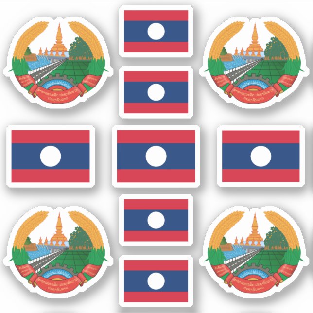 Laotische Staatssymbole/Wappen und Flagge Aufkleber (Vorderseite)