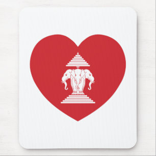 Laotischer Erawan Dreikopf-Elefanten-Herzflagge Mousepad