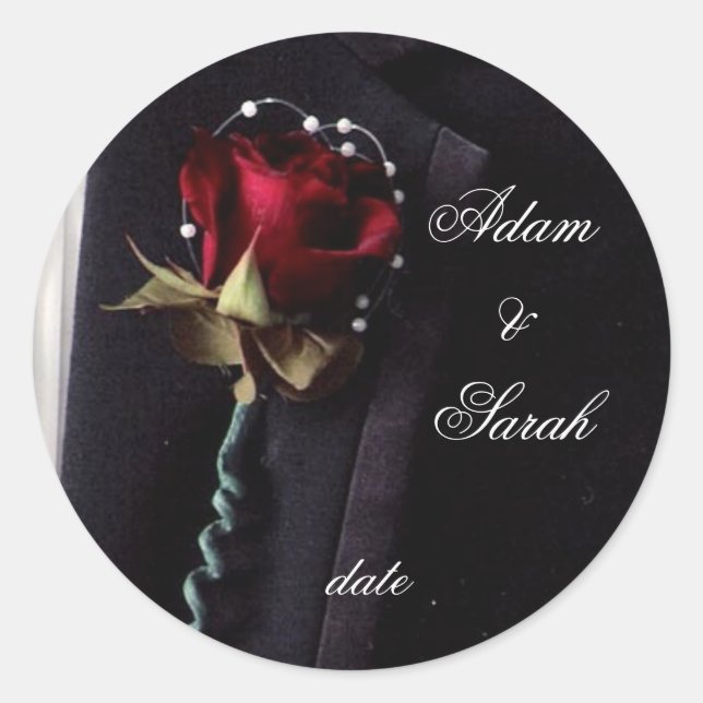 Lapel-Rose Save the Date Runder Aufkleber (Vorderseite)