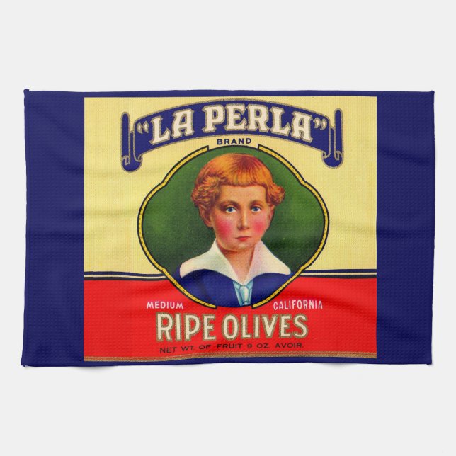 LaPerla-Oliven-Etikettendruck der 1930er Jahre Handtuch (Horizontal)