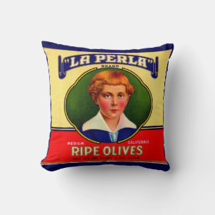 LaPerla-Oliven-Etikettendruck der 1930er Jahre Kissen