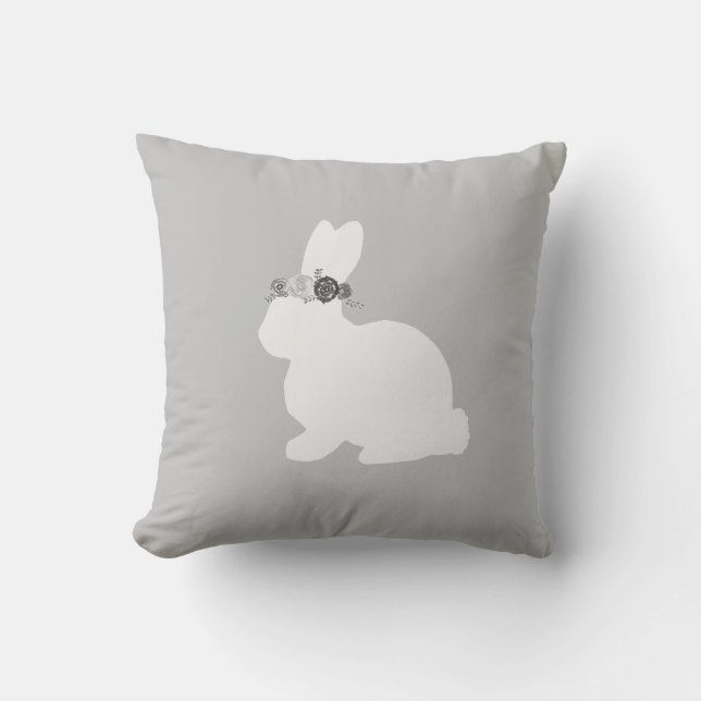 Lapin aux fleurs peint Lait Gris Oreiller (Recto)