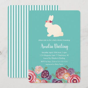 Lapin avec Fleurs Baby shower Headband Invitation