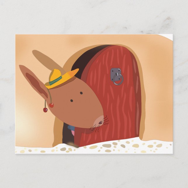 Lapin avec la carte postale de cerise, beige léger (Devant)