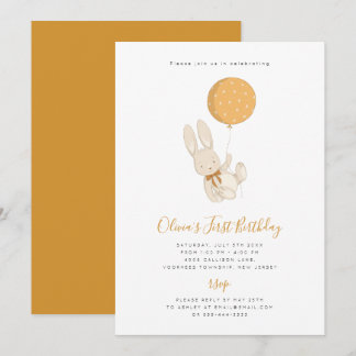 Lapin avec un ballon Invitation Anniversaire