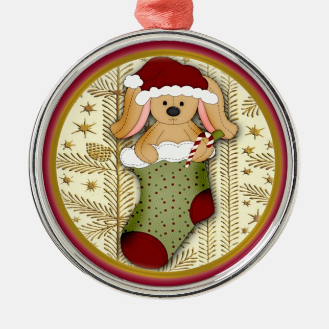 Lapin bourré mignon en ornement de bas de Noël (Devant)