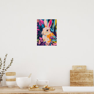 Lapin coloré Art mural floral | Lapin fantaisiste