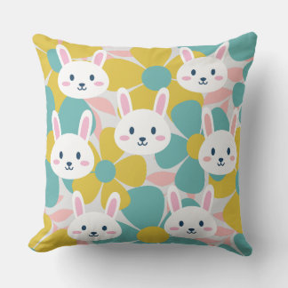 Lapin coloré et coussin de fleurs pour la chambre