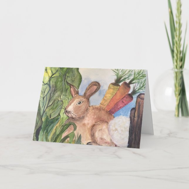 Lapin dans la carte de voeux de jardin (Devant)