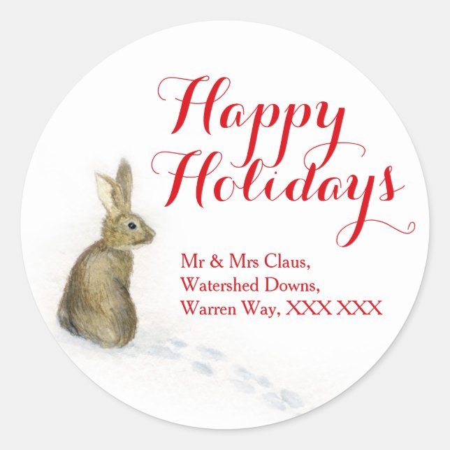 Lapin dans la neige Noël adresse cadeau étiquettes (Devant)