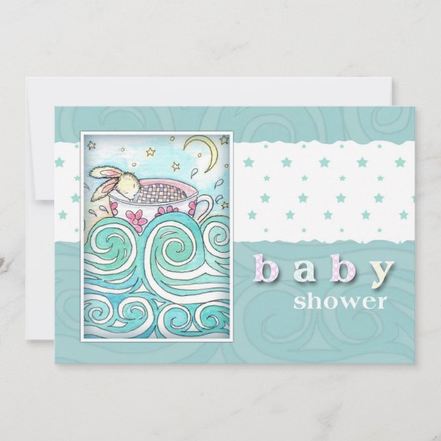 Lapin dans Teacup Baby Douche Invitations (Devant)